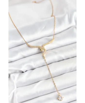 316L Çelik Zincir Gold Renk Yılan Model Y Kolye