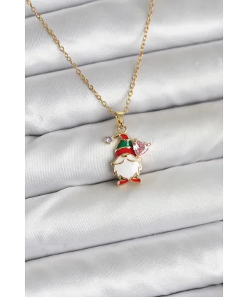 316L Çelik Zincir Gold Renk Yılbaşı Teması Kadın Kolye