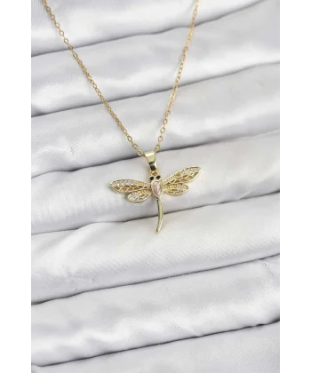 316L Çelik Zincir Gold Renk Yusufçuk Model Kadın Kolye