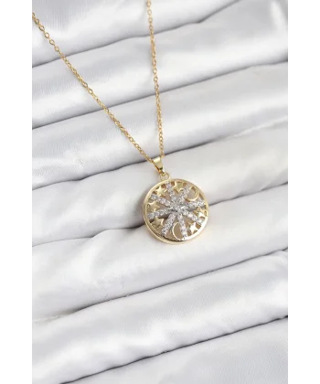 316L Çelik Zincir Gold Renk Zirkon Taşlı Kadın Kolye