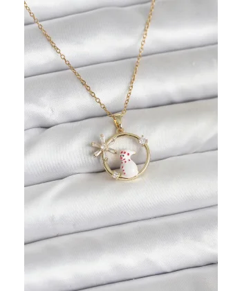 316L Çelik Zincir Gold Zirkon Taşlı Yılbaşı Temalı Kadın Kolye