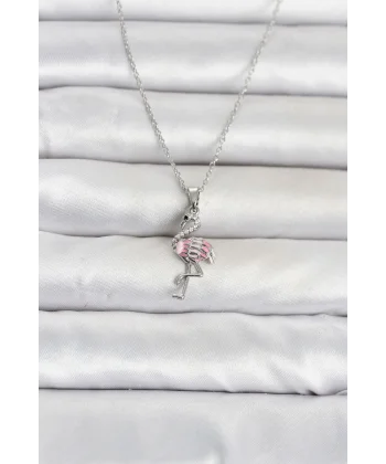 316L Çelik Zincir Gümüş Renk Flamingo Model Kadın Kolye