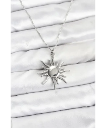 316L Çelik Zincir Gümüş Renk Güneş Model Kadın Kolye
