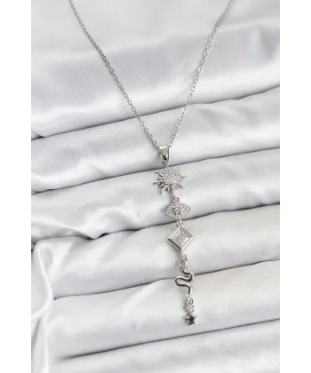 316L Çelik Zincir Gümüş Renk Güneş ve Enerji Model Kadın Y Kolye