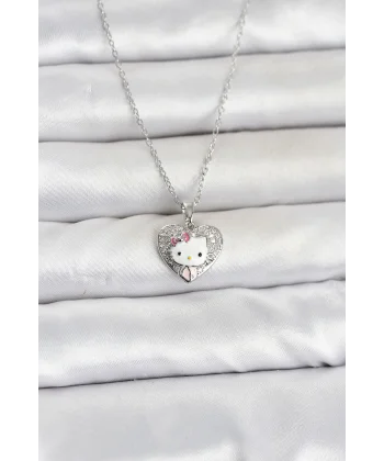 316L Çelik Zincir Gümüş Renk Kitty Model Kolye