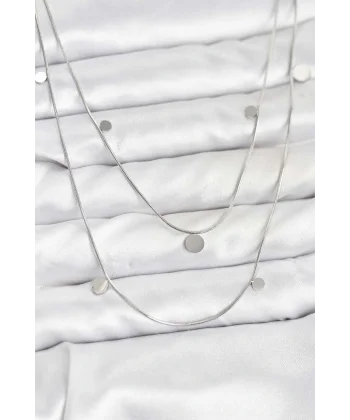 316L Çelik Zincir Gümüş Renk Pullu Kadın Kolye