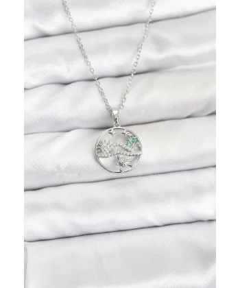 316L Çelik Zincir Gümüş Renk Şans Kolyesi Model Zirkon Taşlı Kadın Kolye