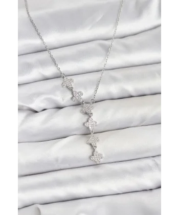 316L Çelik Zincir Gümüş Renk Yonca Model Kadın Kolye