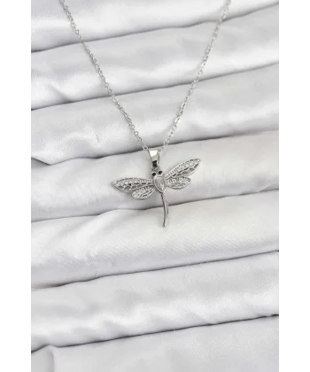 316L Çelik Zincir Gümüş Renk Yusufçuk Model Kadın Kolye