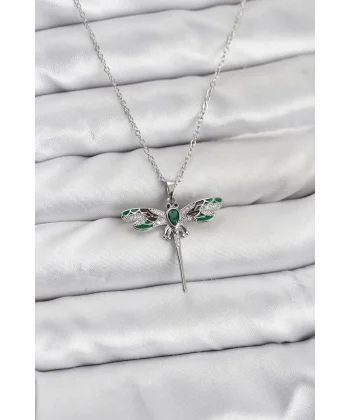 316L Çelik Zincir Gümüş Renk Yusufçuk Model Zirkon Taşlı Kadın Kolye