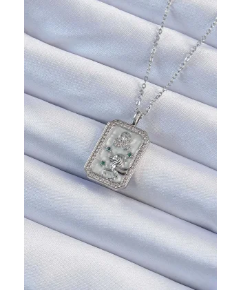 316L Çelik Zincir Gümüş Renk Zirkon Taşlı Aslan Figürlü Tarot Kolye