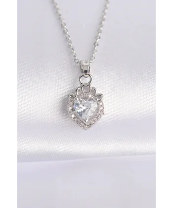 316L Çelik Zincir Gümüş Renk Zirkon Taşlı Rapunzel Kolye