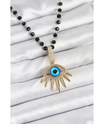 316L Çelik Zincir Kristal Boncuklu Göz Model Kadın Kolye