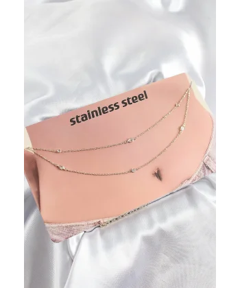 316L Çelik Zirkon Taşlı Damla Model Gold Renk Göbek Bel Zinciri