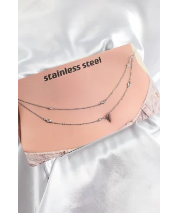 316L Çelik Zirkon Taşlı Damla Model Gümüş Renk Göbek Bel Zinciri