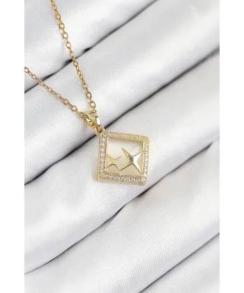 316L Çelik Zirkon Taşlı Yıldız Model Gold Renk Kadın Kolye