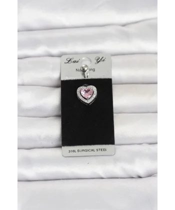 316L Cerrahi Çelik Pembe Kalp Model Göbek Piercing
