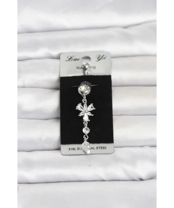 316L Cerrahi Çelik Sallantılı Zirkon Taşlı Model Göbek Piercing
