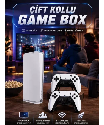3D Çift Oyun Kollu 4K HD Ekran Nostaljik 20.000 Oyunlu Beyaz Game Box