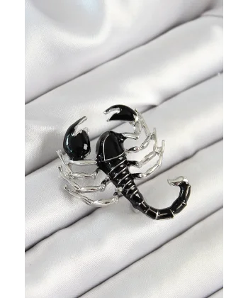 3D Siyah Akrep Figürlü Gümüş Renk Kadın Broş