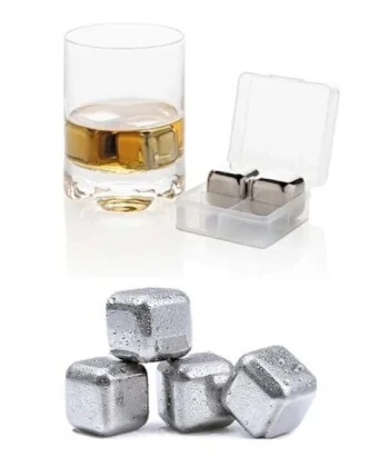 4lü Çelik Metal Kaplama Viski Taşı Soğutma Buz Küpü