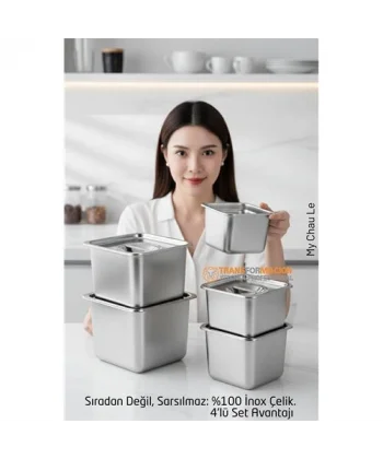 4lü Inox Saklama Kabı - Hava Sızdırmaz Mutfak Düzenleyici 304 Paslanmaz Çelik