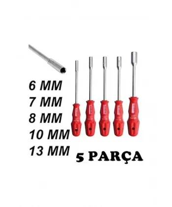 5 Adet Lokma Anahtar Tornavida 6/7/8/10/13/mm Metal Altıgen