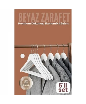 5li Lüks Beyaz Elbise Ceket Askısı - Ergonomik & Kaymaz Plastik Askı Seti -  Ahşap Görünümlü