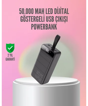 50.000 mAh Ultra Güçlü Powerbank 4 USB Çıkışlı LED Dijital Göstergeli Hızlı Şarj Destekli Taşınabilir Şarj Cihazı