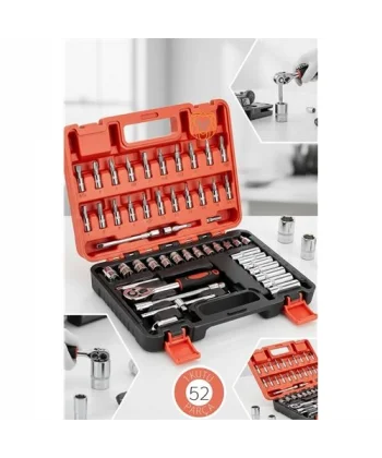 53 Parça Profesyonel Lokma Takımı - 1/4 Cırcır Kolu ve Çelik Soket Seti (Çantalı)