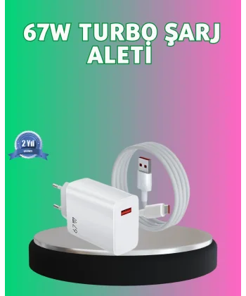 67 Watt Güçlü Turbo Şarj Aleti Samsung Note 10 Note 20 Uyumlu