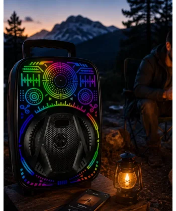 8 İnç Karaoke Hoparlör USB AUX FM Destekli Işıklı Speaker