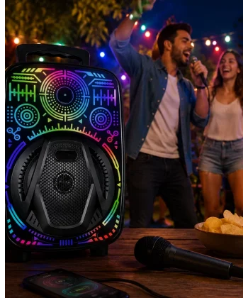 8 İnç Taşınabilir Karaoke Hoparlör Mikrofonlu RGB Işıklı Bluetooth Speaker