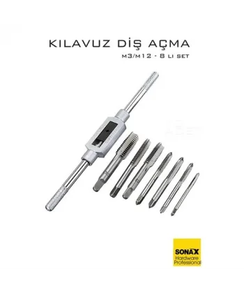 8 li Diş Açma Kılavuz Seti –Endüstriyel Çelik M3-M12 Arası Dişli Matkap Ucu