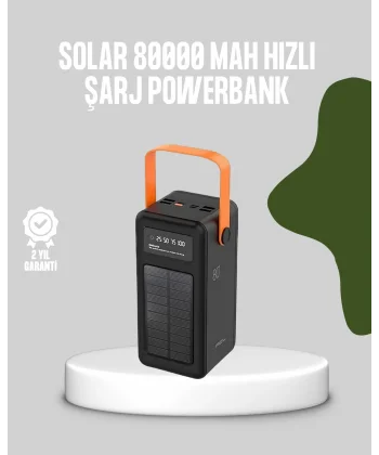 80000 mAh Solar Powerbank Göstergeli Fenerli Hızlı Şarj Taşınabilir Şarj Cihazı