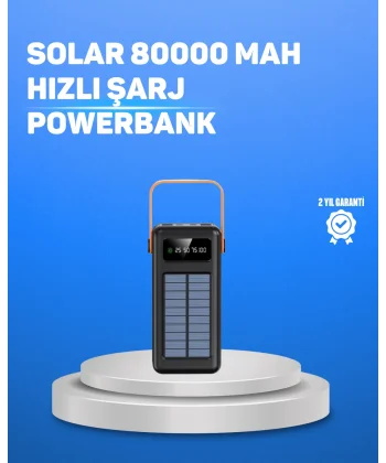 80000 mAh Yüksek Kapasiteli Powerbank Göstergeli Solar Şarj Cihazı