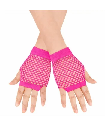 80’ler 90’lar Retro Neon Fuşya Şeker Pembesi File Parmaksız Kısa Eldiven 11 Cm