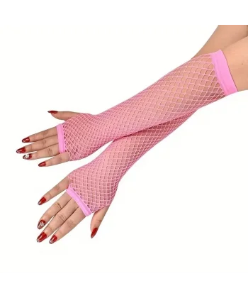 80’ler 90’lar Retro Neon Pembe File Parmaksız Eldiven 26 Cm