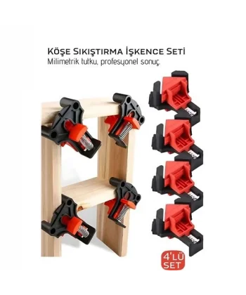 90 Derece Köşe Sıkıştırma İşkence Seti 4lü - Köşe Tutucu Köşe Birleştirici