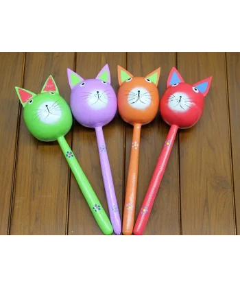 Ahşap Kedi Marakas Tekli Polos:29