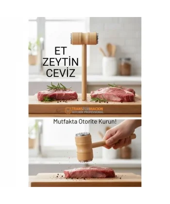 Ahşap Saplı Profesyonel Et Dövücü Zeytin ve Ceviz Kırıcı Çekiç