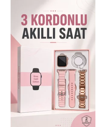 Akıllı Saat Amoled Ekran 3 Kordonlu Aksesuar Hediyeli Sesli Görüşme