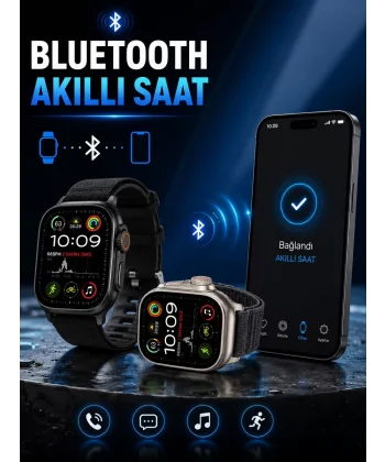 Akıllı Saat Bluetooth Bağlantılı Adımsayar Alarm ve Hatırlatıcı Çağrı Cevaplama