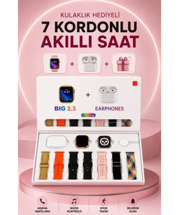 Akıllı Saat Bluetooth Kulaklık Hediyeli Bildirim Görme Sesli Görüşme Çoklu Kordon