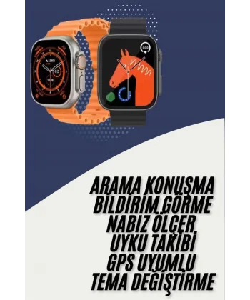 Akıllı Saat Kordon Hediyeli Güçlü Batarya Kapasiteli Titreşimli Bildirim Görme Unisex