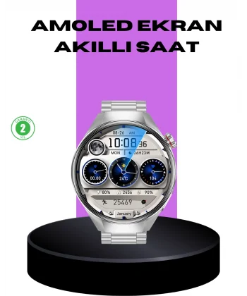 Akıllı Saat Metal Kordonlu Tam Ekran AMOLED – Arama ve Sağlık Takip Özellikli