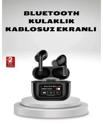Aktif Gürültü Engelleme (ANC) Kablosuz Bluetooth Kulaklık – Dijital Ekranlı Dokunmatik ve Uzun Pil Ömürlü