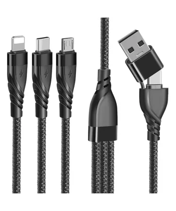 ALLY 3in1 Type-C + USB To Lightning + Type-c + Micro Usb Şarj ve Data Kablosu-(5775)