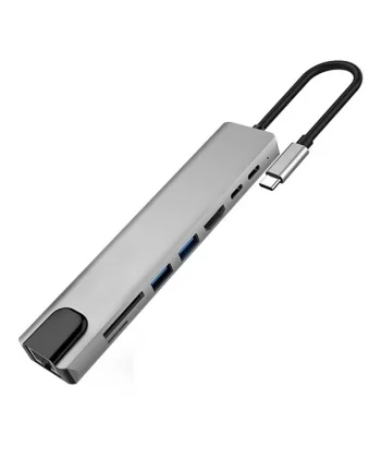 Ally 8 Port Usb 8in1 3.0 Type-C Hdmi 3XUSB+2 PD) RJ45 Hub Adaptör Çoklayıcı TF SD Kart-(5775)