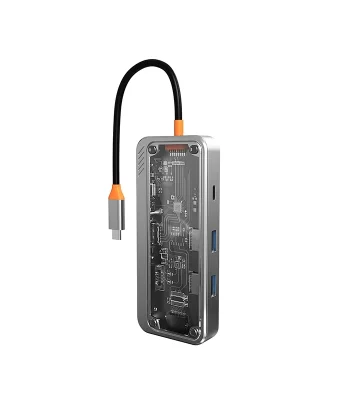 ALLY 8in1 Type-c To USB3.0 + USB2.0 + Type-c + PD + HDMI + SD + TF + Ethernet Çoğaltıcı Transparan H-(5775)